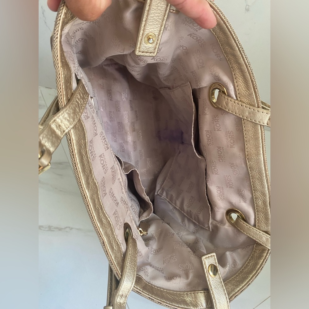 Michael Kors Brown and Gold Tote Bag with Signature MK Design - Picture 6 of 16